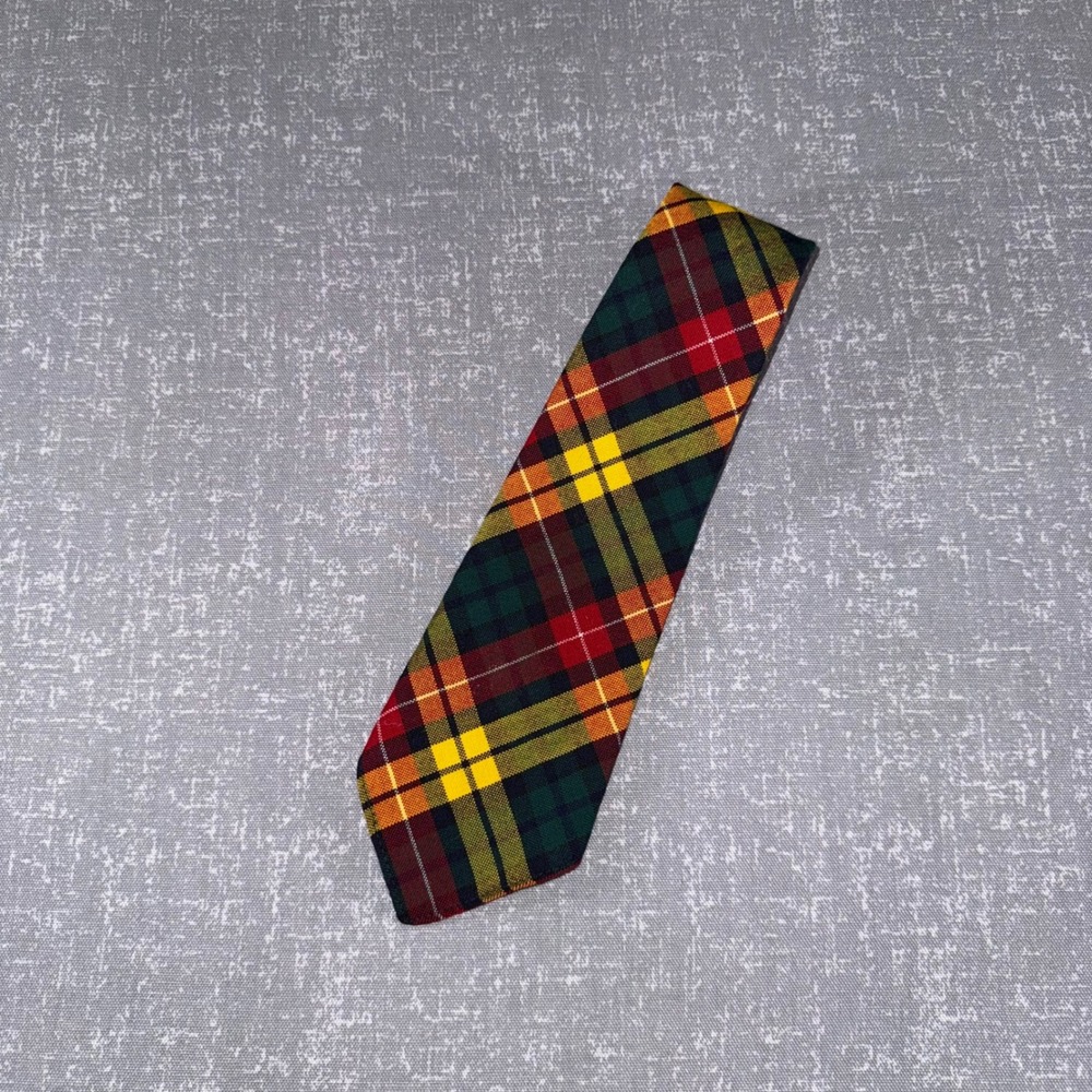 Harrods London Mens Plaid Tartan Necktie‎ Red Green Yellow Woven British Tie